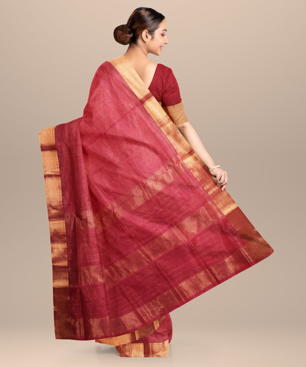 Pink maheshwari handwoven cotton silk saree