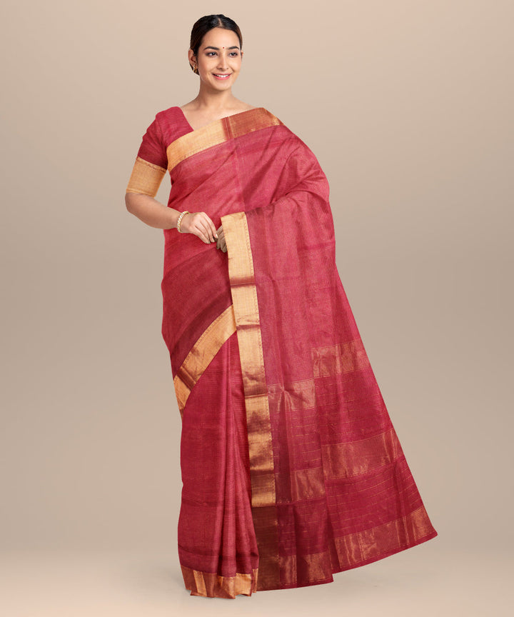 Pink maheshwari handwoven cotton silk saree