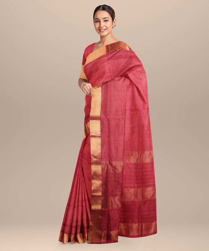 Pink maheshwari handwoven cotton silk saree