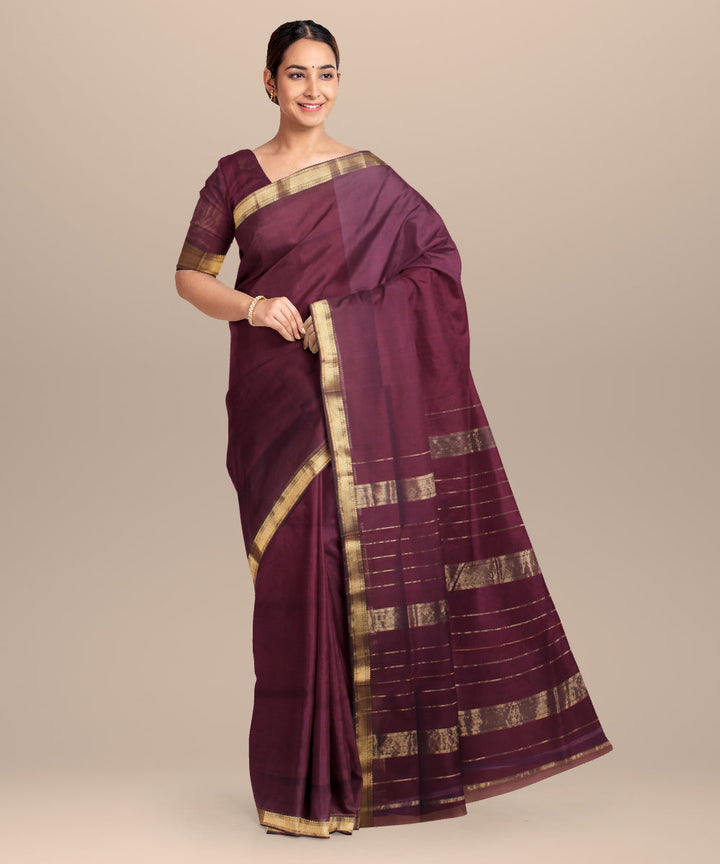 Purple maheshwari handloom cotton silk saree