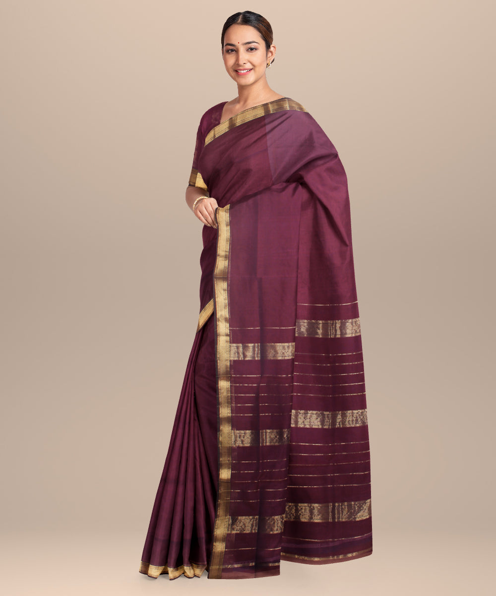 Purple maheshwari handloom cotton silk saree