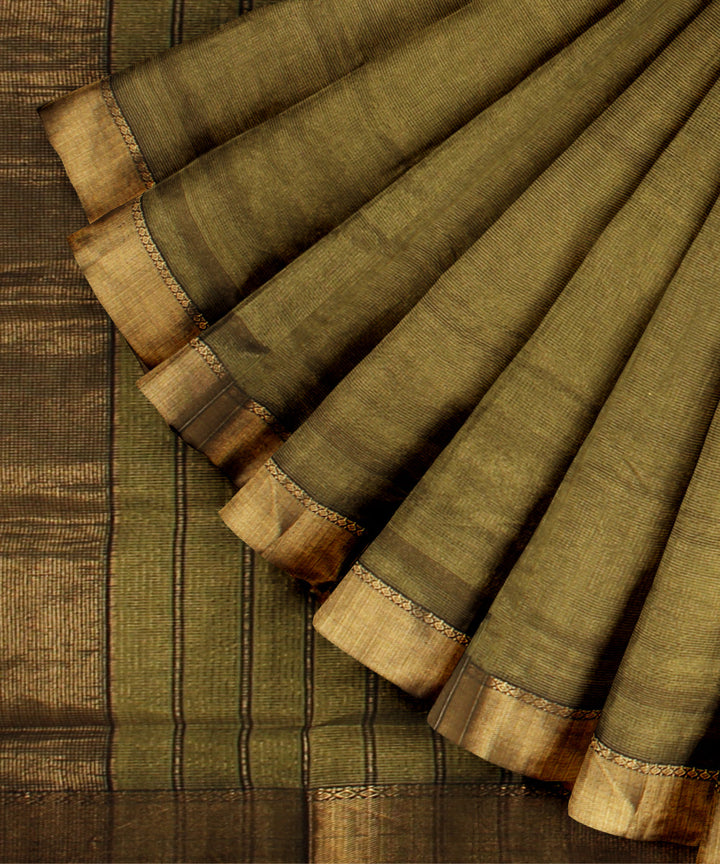 Green handwoven maheshwari cotton silk saree