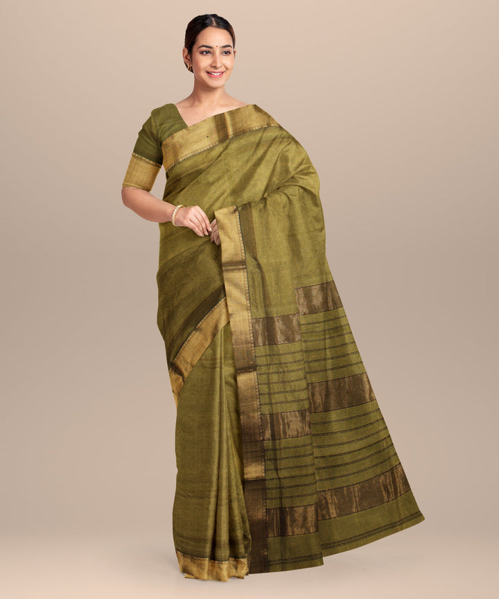 Green handwoven maheshwari cotton silk saree