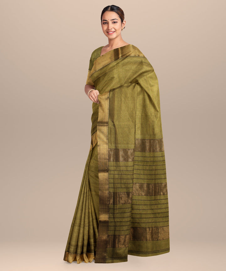 Green handwoven maheshwari cotton silk saree