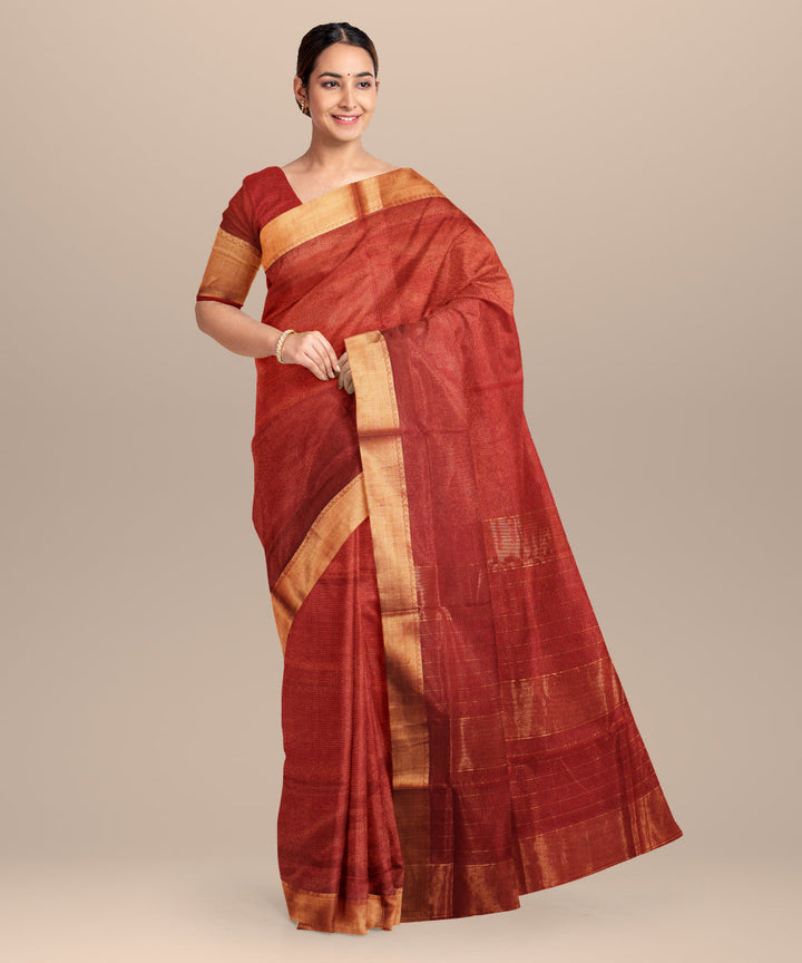 Red handwoven maheshwari cotton silk saree