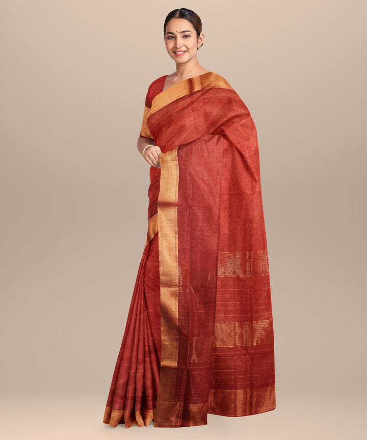 Red handwoven maheshwari cotton silk saree