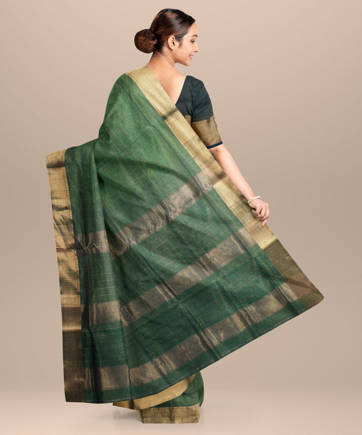 Green hand woven maheshwari cotton silk saree