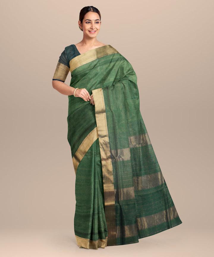 Green hand woven maheshwari cotton silk saree
