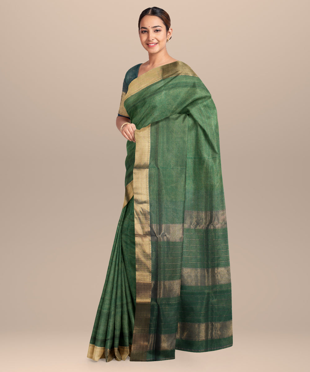 Green hand woven maheshwari cotton silk saree