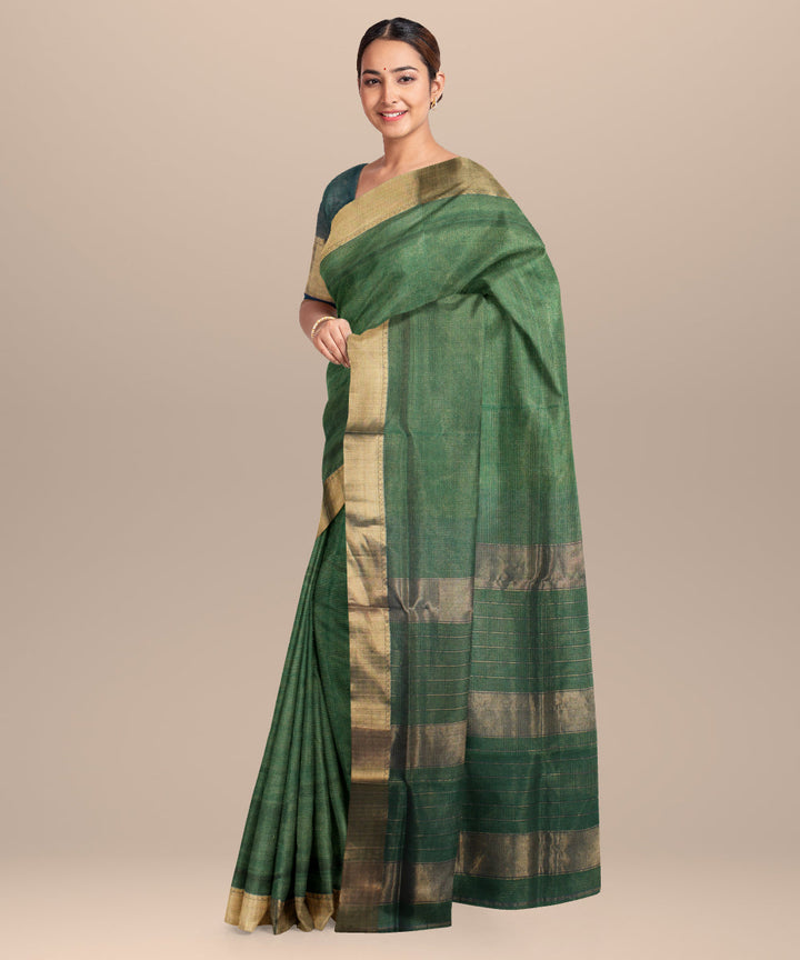 Green hand woven maheshwari cotton silk saree