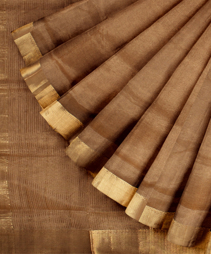 Beige handloom cotton silk maheshwari saree