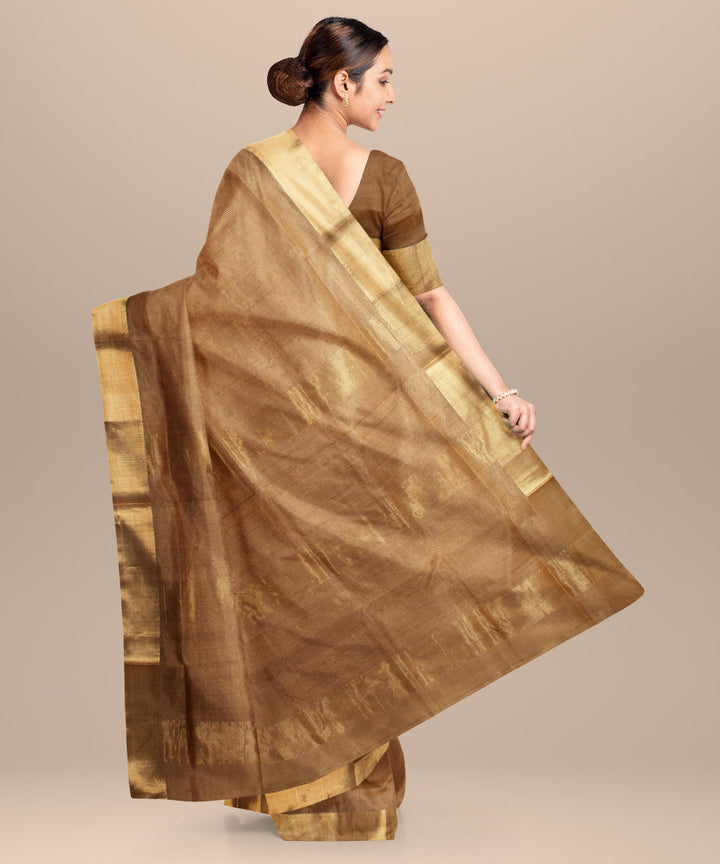 Beige handloom cotton silk maheshwari saree