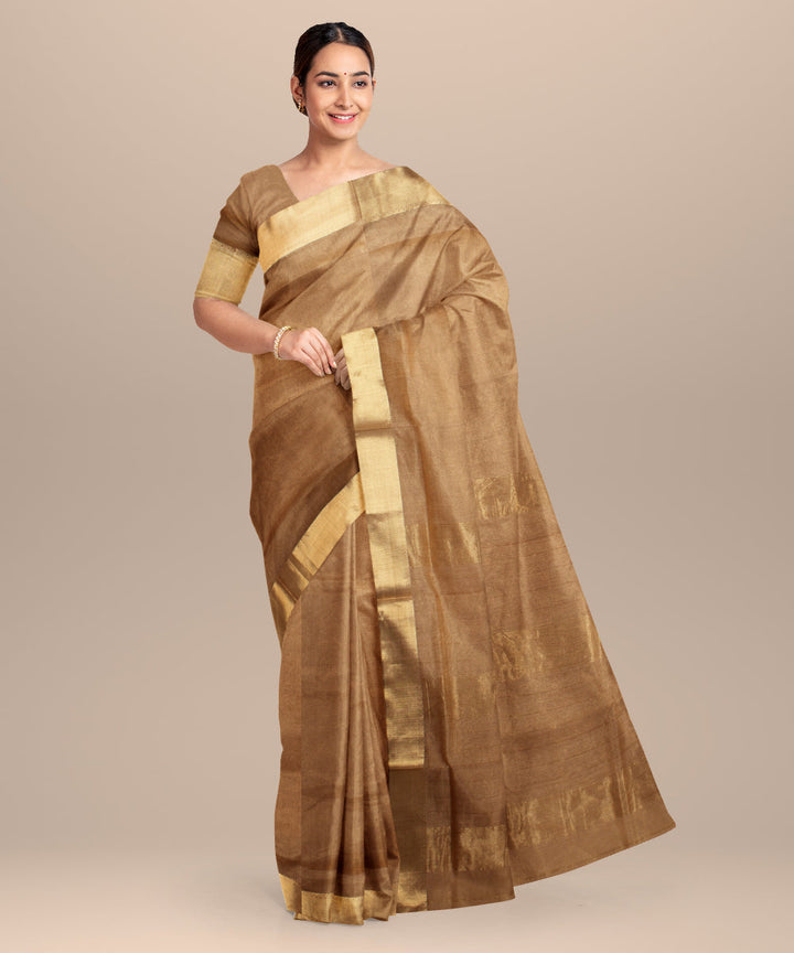 Beige handloom cotton silk maheshwari saree