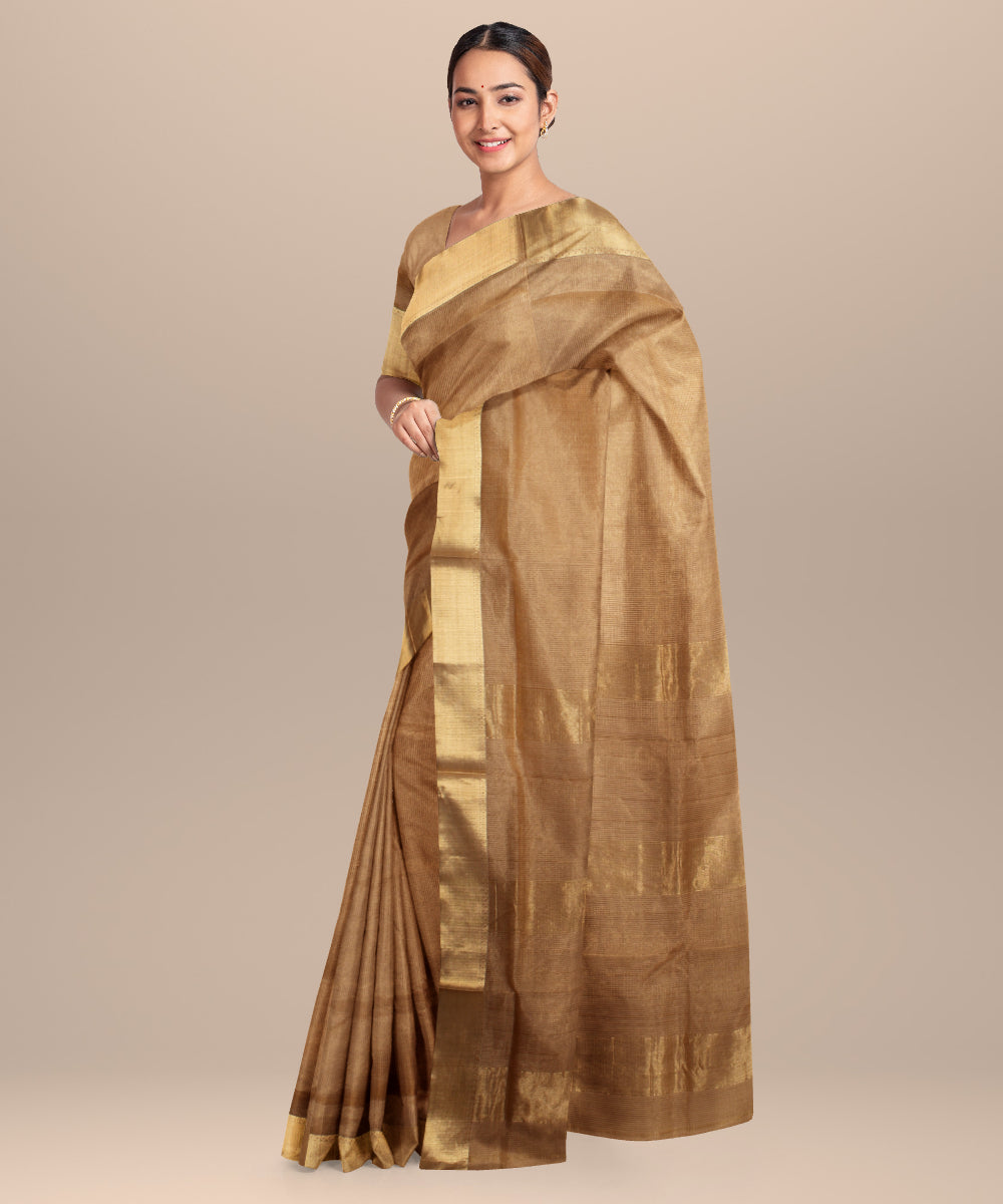 Beige handloom cotton silk maheshwari saree