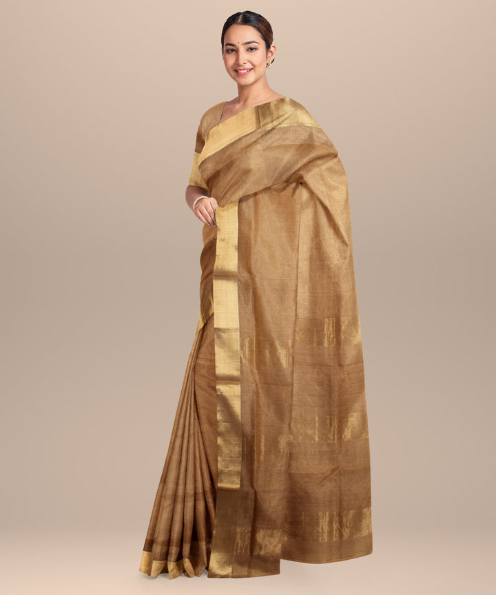 Beige handloom cotton silk maheshwari saree