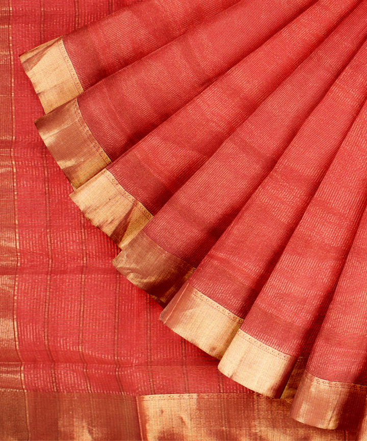 Pink maheshwari hand loom cotton silk saree