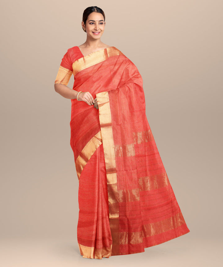 Pink maheshwari hand loom cotton silk saree