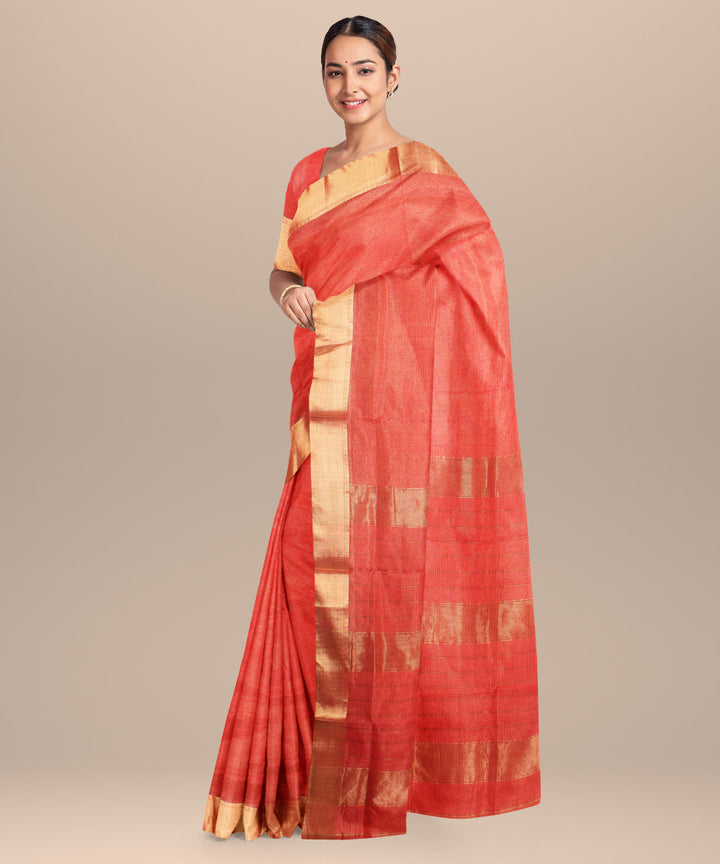 Pink maheshwari hand loom cotton silk saree