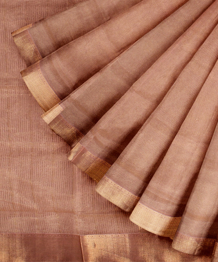 Beige pink maheshwari handloom cotton silk saree