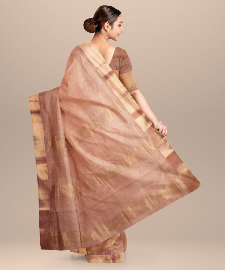 Beige pink maheshwari handloom cotton silk saree