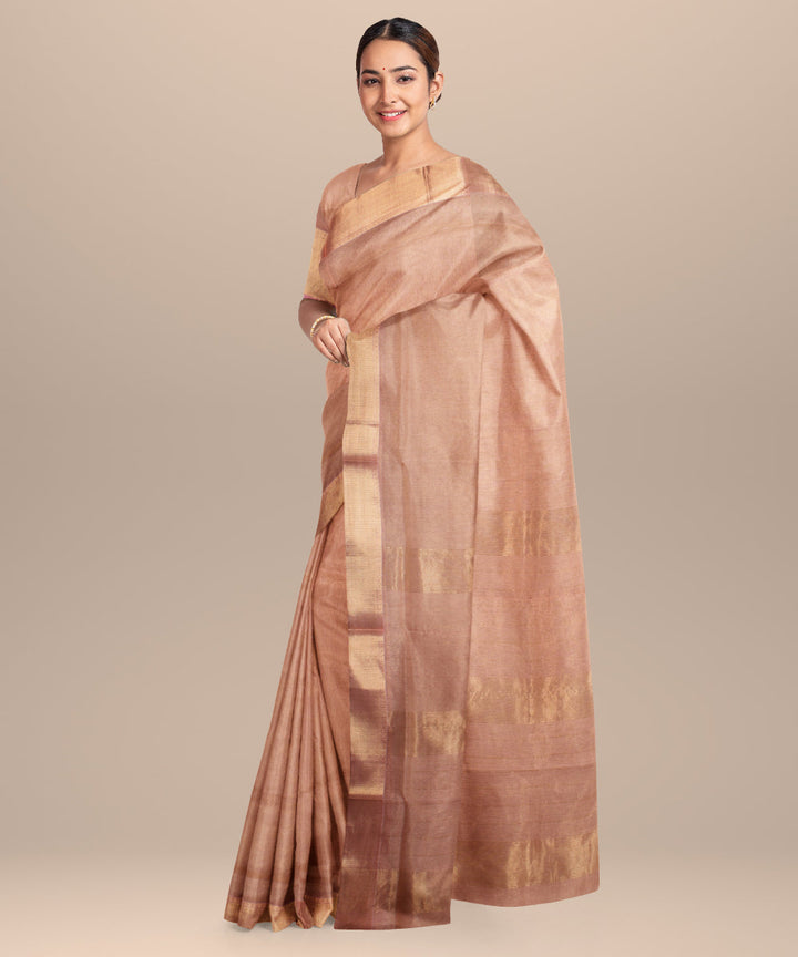 Beige pink maheshwari handloom cotton silk saree
