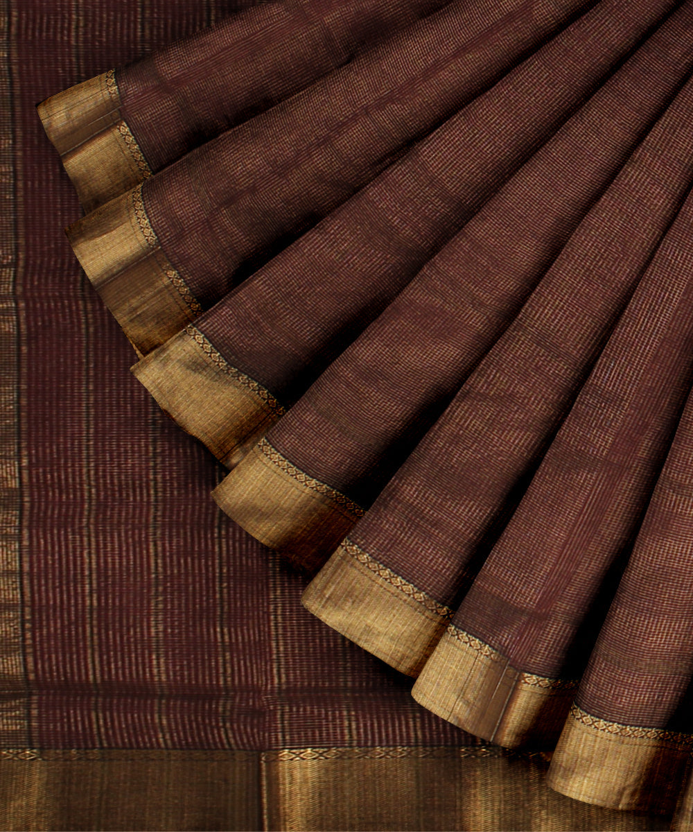 Brown handloom maheshwari cotton silk saree