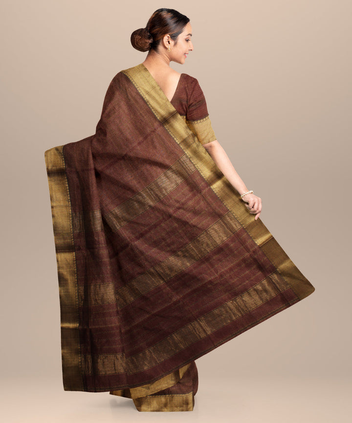 Brown handloom maheshwari cotton silk saree