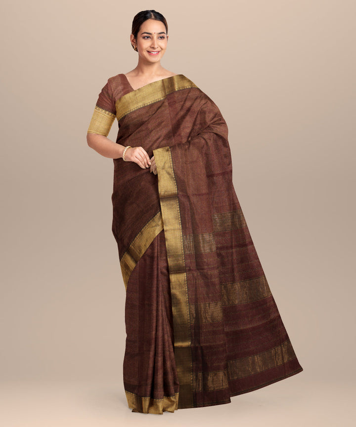 Brown handloom maheshwari cotton silk saree