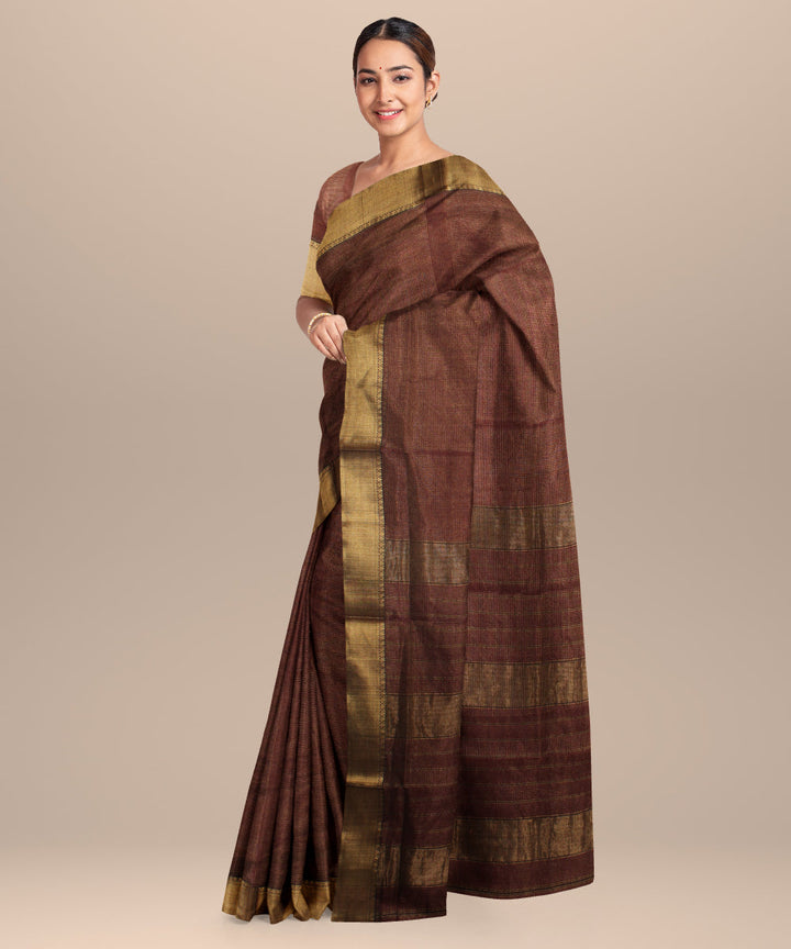 Brown handloom maheshwari cotton silk saree