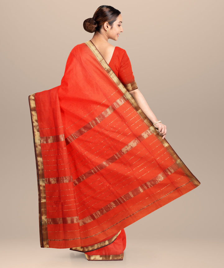 Carrot orange maheshwari handloom cotton silk saree