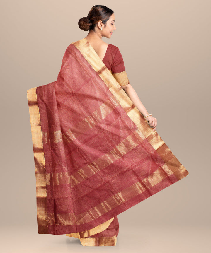 Maroon handloom maheshwari cotton silk saree