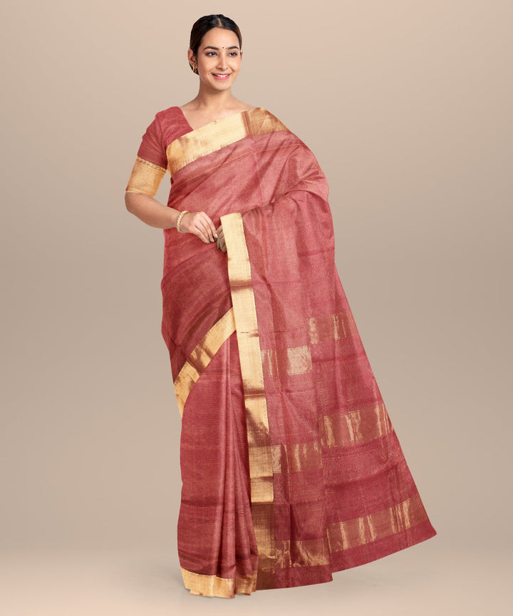 Maroon handloom maheshwari cotton silk saree
