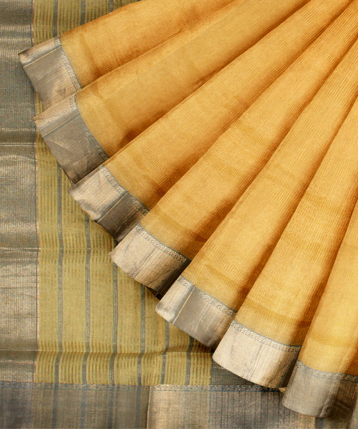 Yellow green maheshwari handloom cotton silk saree