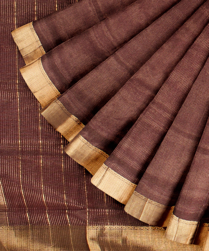Brown maheshwari hand loom cotton silk saree