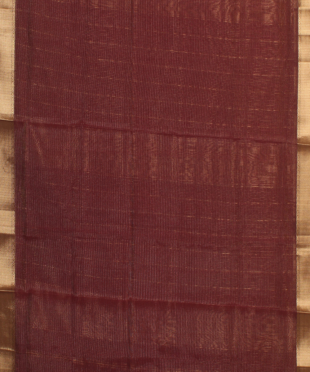 Brown maheshwari hand loom cotton silk saree