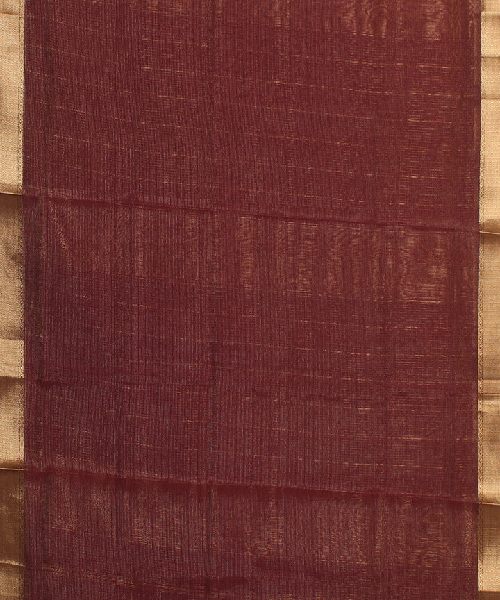 Brown maheshwari hand loom cotton silk saree
