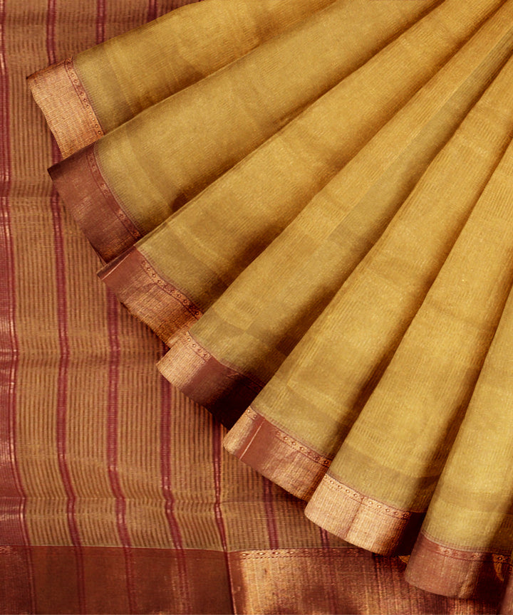 Yellow red maheshwari handloom cotton silk saree