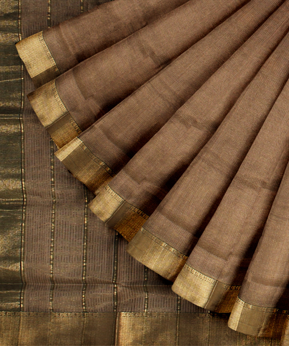 Beige green maheshwari handloom cotton silk saree
