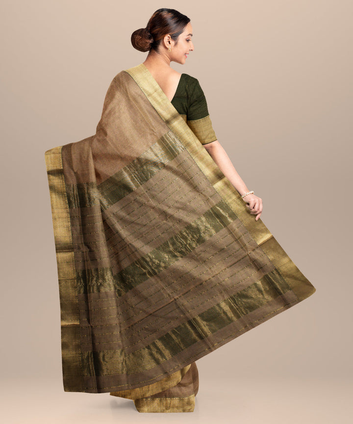 Beige green maheshwari handloom cotton silk saree