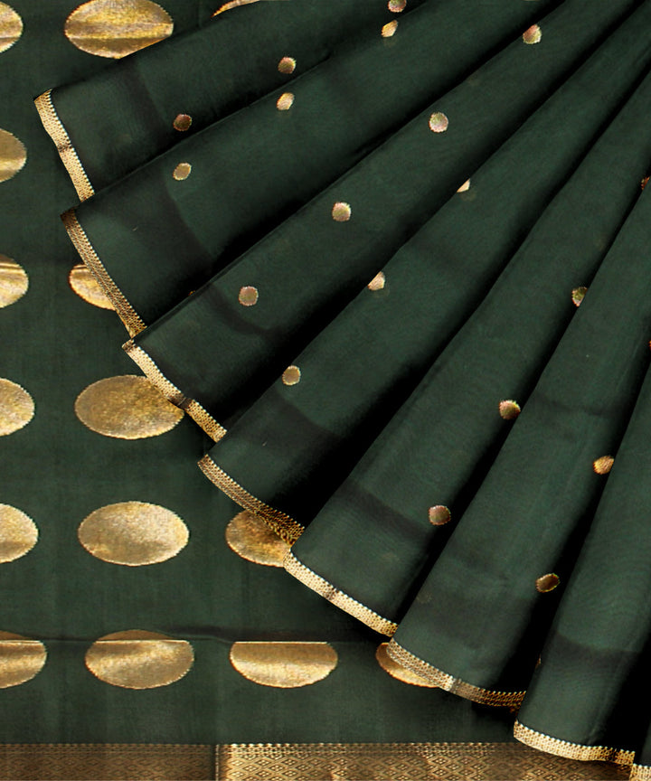 Dark green maheshwari handloom cotton silk saree