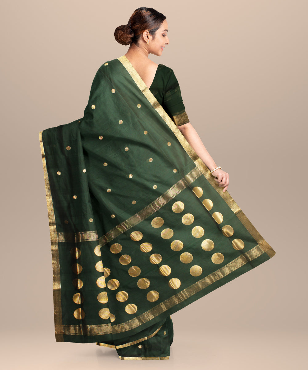 Dark green maheshwari handloom cotton silk saree