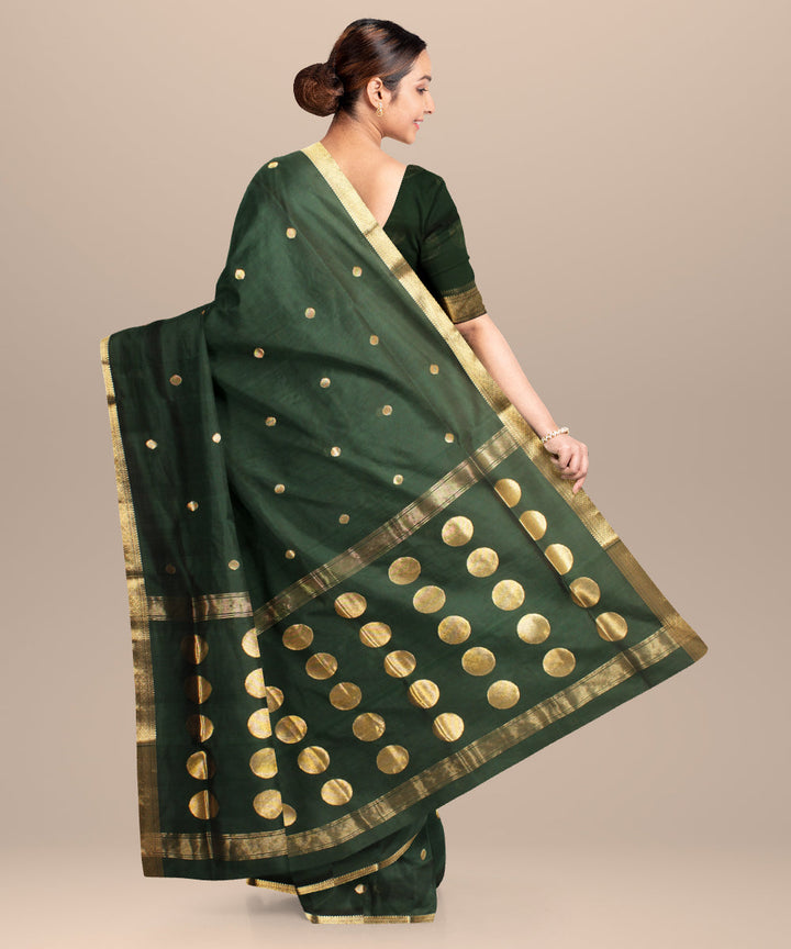 Dark green maheshwari handloom cotton silk saree