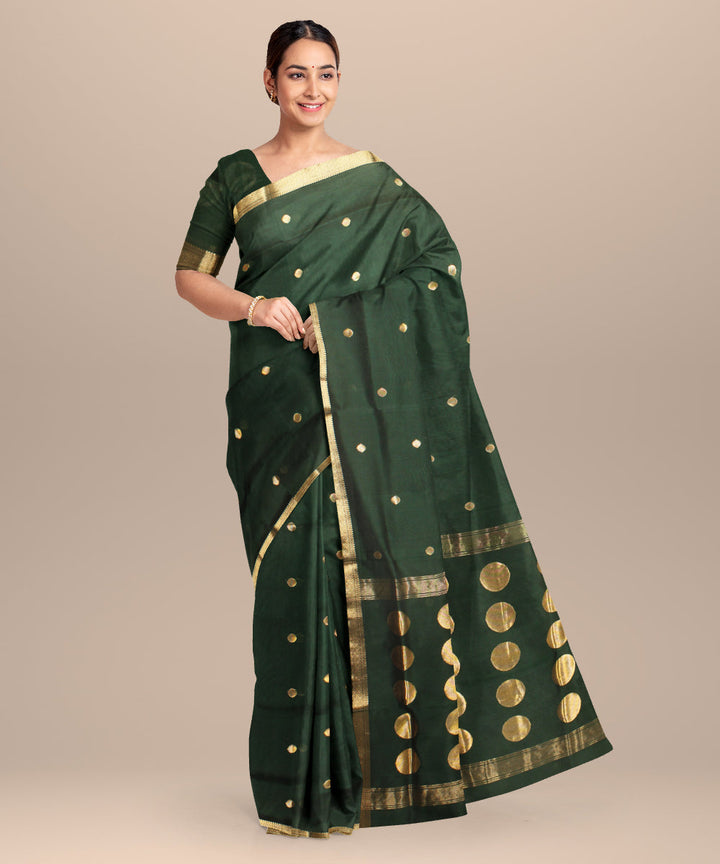 Dark green maheshwari handloom cotton silk saree