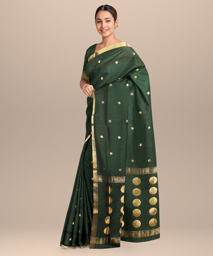 Dark green maheshwari handloom cotton silk saree