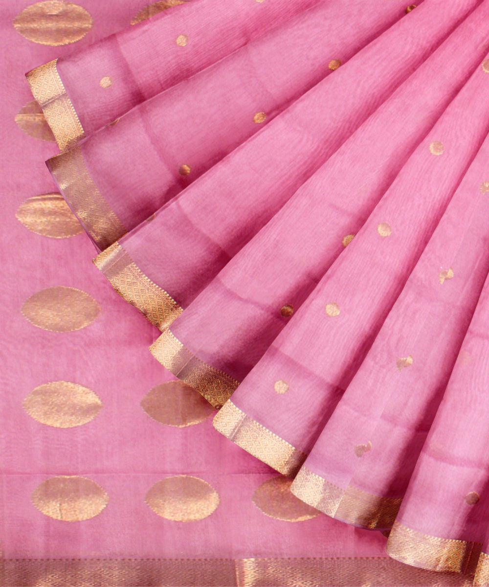 Light pink maheshwari handloom cotton silk saree