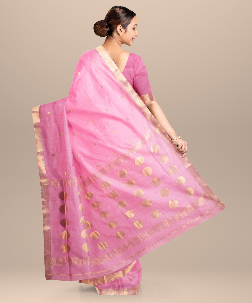 Light pink maheshwari handloom cotton silk saree