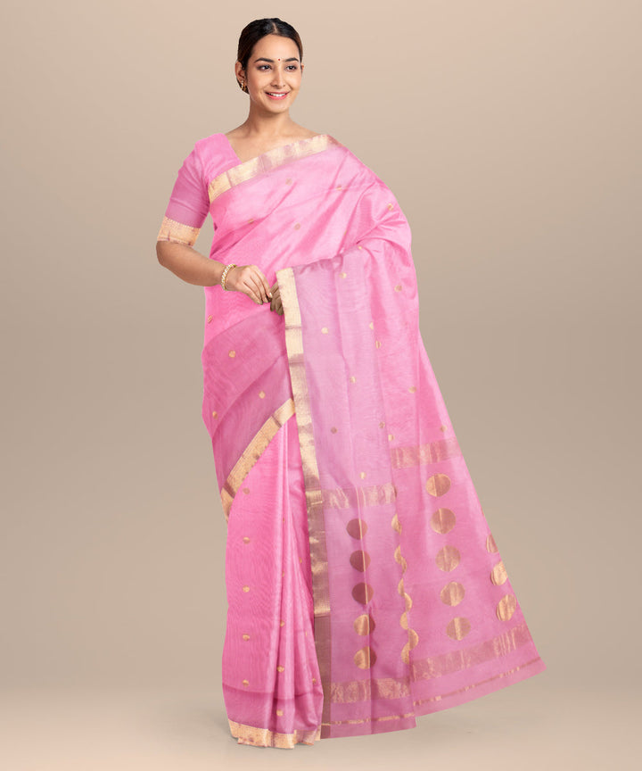 Light pink maheshwari handloom cotton silk saree