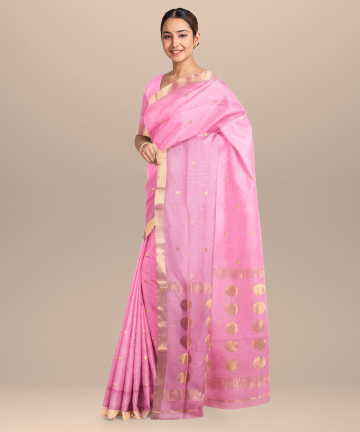 Light pink maheshwari handloom cotton silk saree