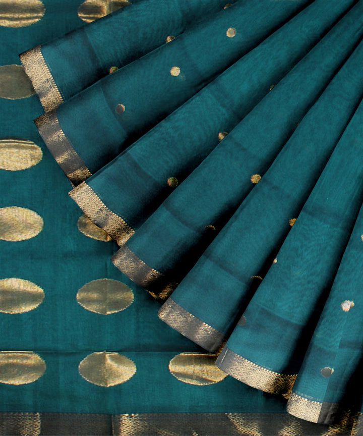 Deep green maheshwari handloom cotton silk saree