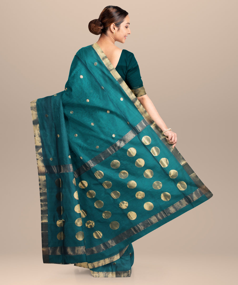 Deep green maheshwari handloom cotton silk saree
